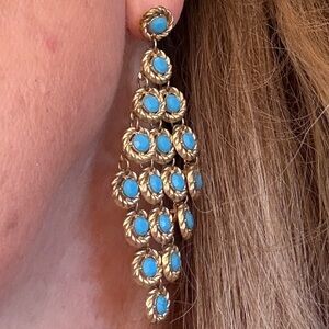 Gold-Tone Chandelier Earrings with Turquoise Cabochons